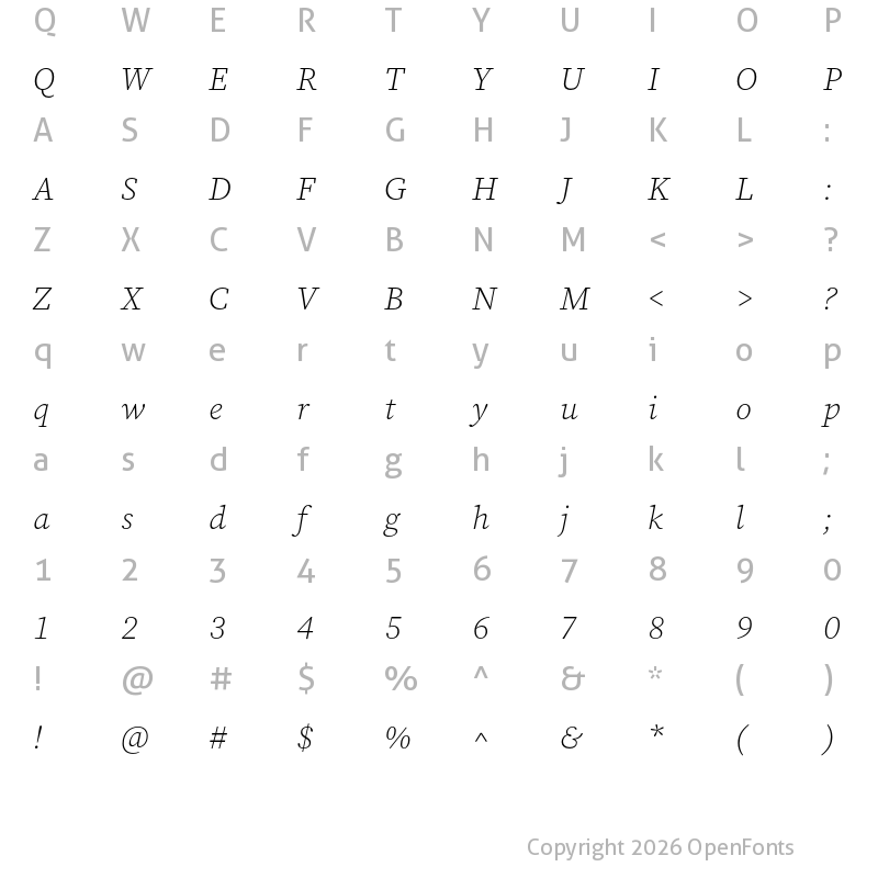Character Map of Source Serif 4 Light Italic