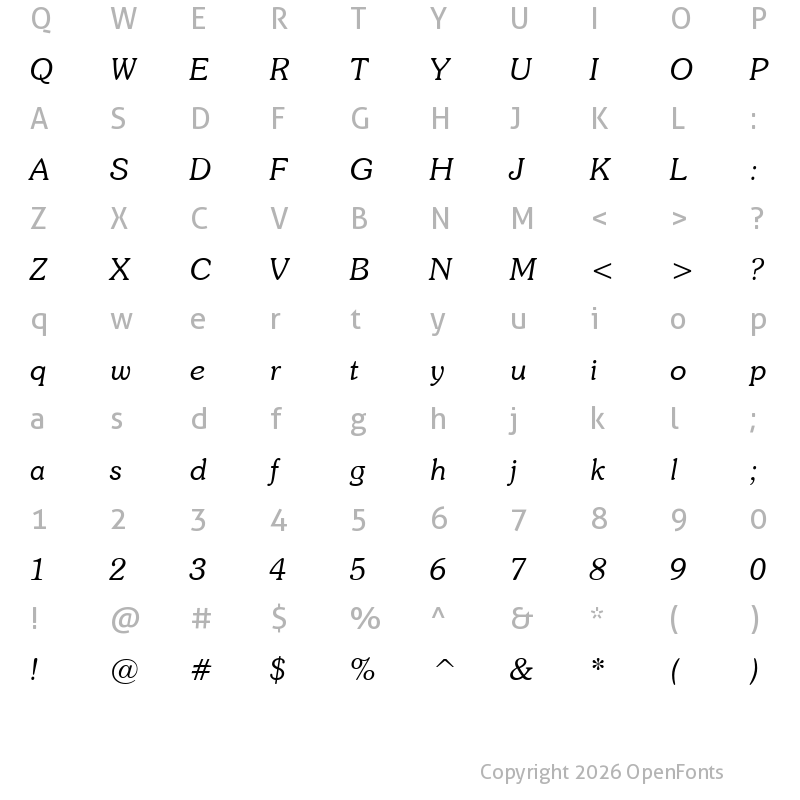 Character Map of Souvenir Italic