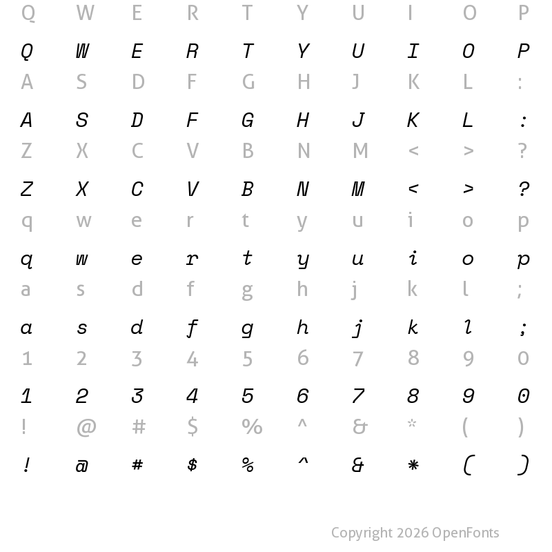 Character Map of Space Mono Italic