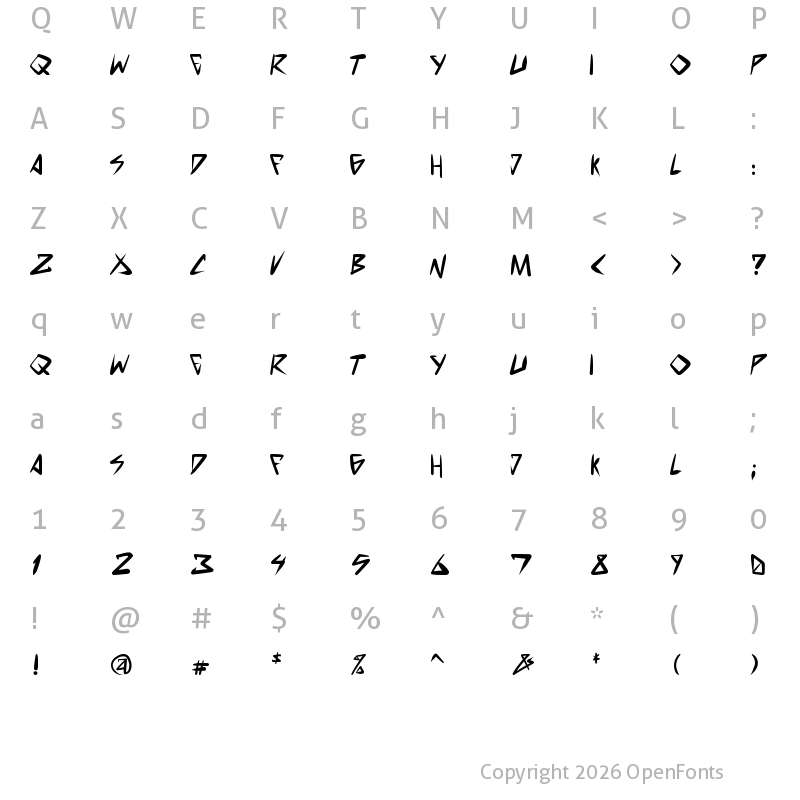 Character Map of space punk Bold