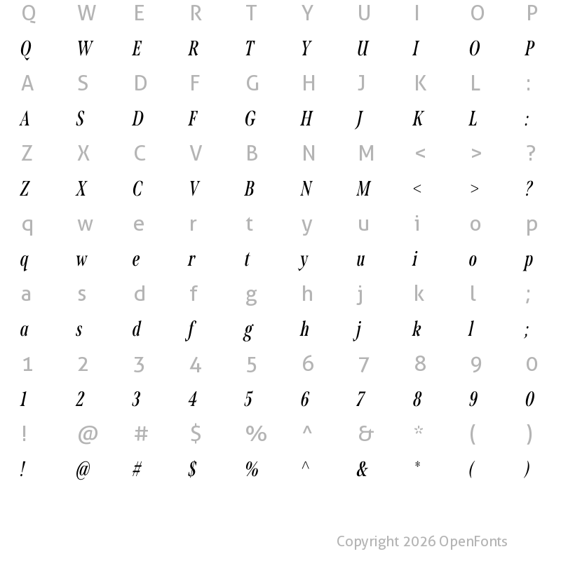 Character Map of Span Compressed Semibold Italic