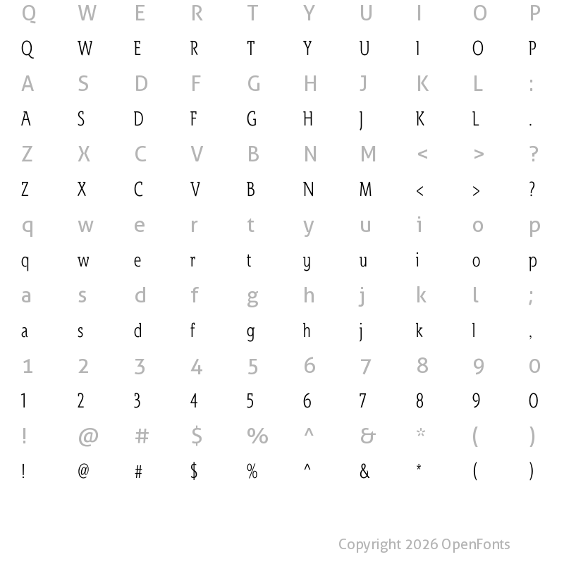 Character Map of Spartacus Light Condensed