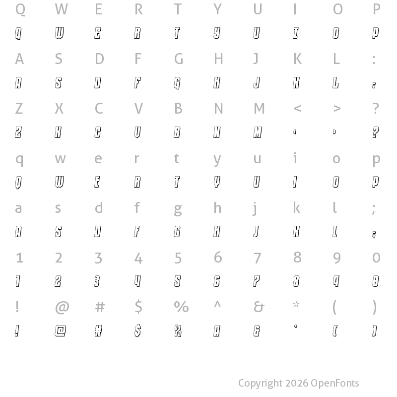 Character Map of Special Agent 3D Semi-Italic Regular
