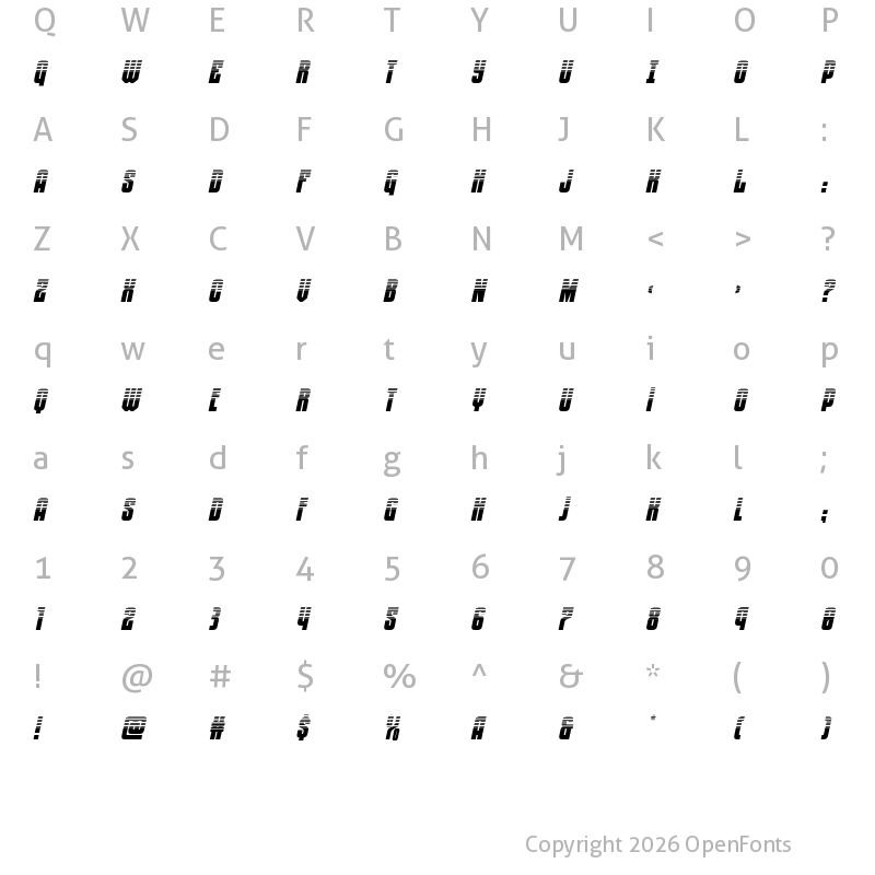 Character Map of Special Agent Halftone Italic Regular