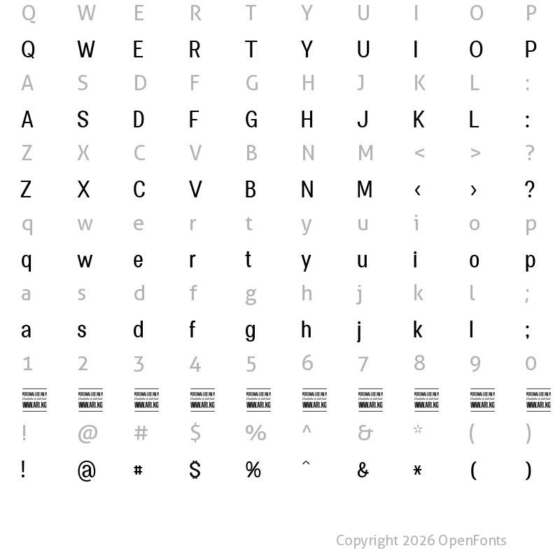 Character Map of Specify PERSONAL Condensed Medium