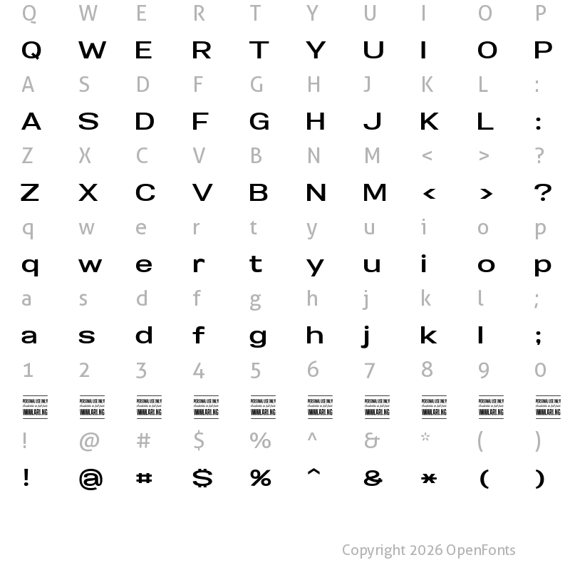 Character Map of Specify PERSONAL Expanded Bold