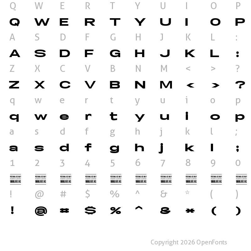 Character Map of Specify PERSONAL Extraexpanded Black