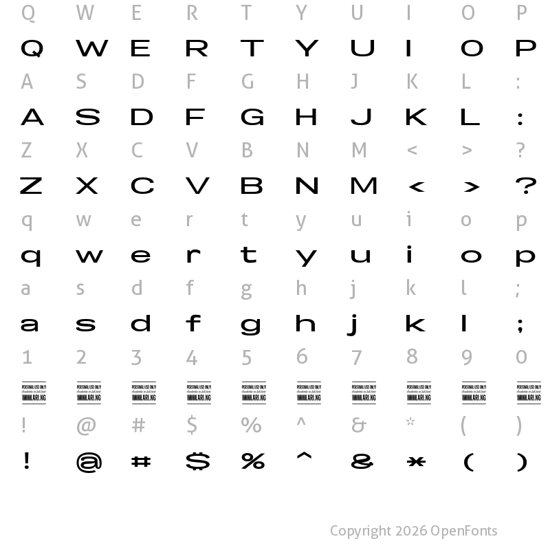 Character Map of Specify PERSONAL Extraexpanded Bold