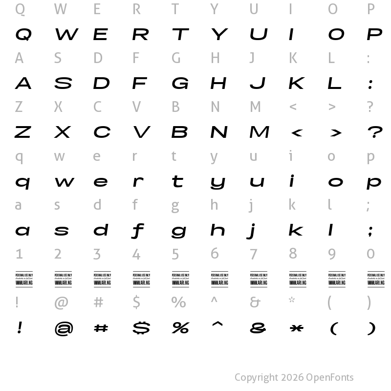 Character Map of Specify PERSONAL Extraexpanded Bold Italic