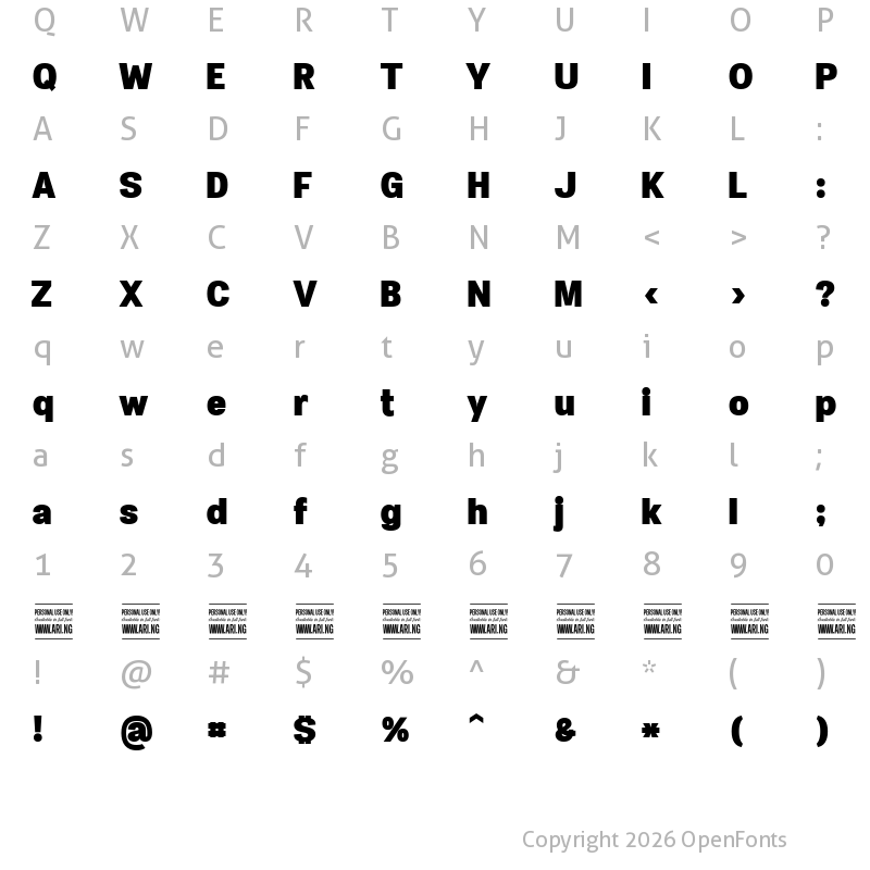 Character Map of Specify PERSONAL Normal Black