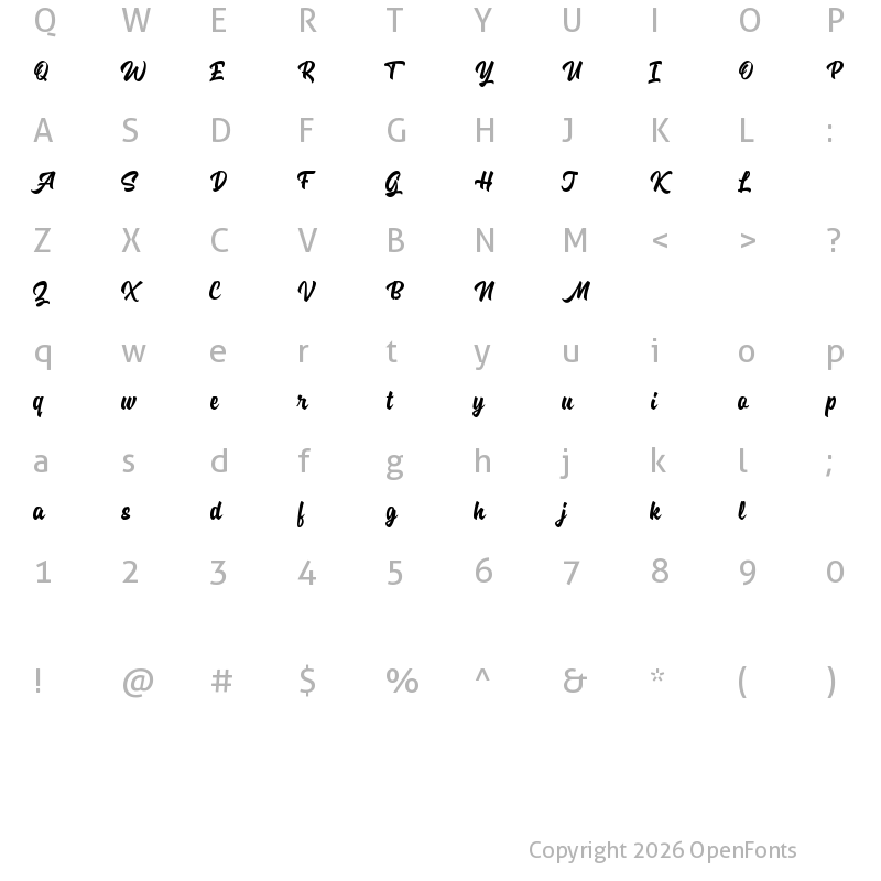 Character Map of Specta Retro Script Free Regular