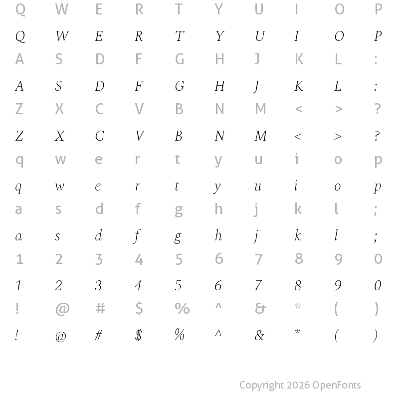 Character Map of Spectral ExtraLight Italic