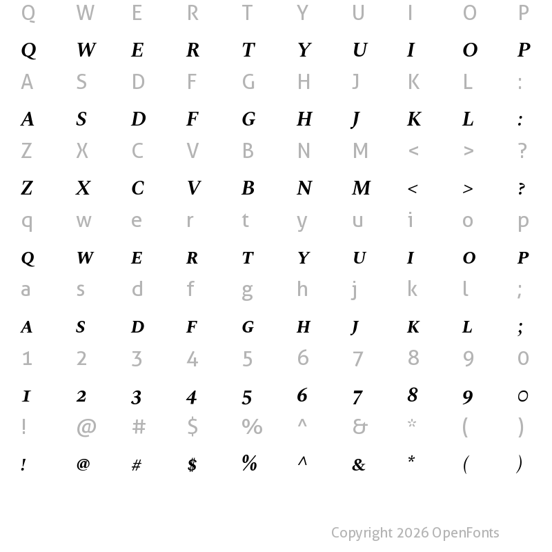 Character Map of Spectral SC Bold Italic