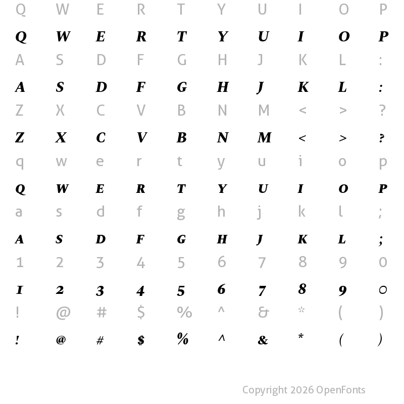Character Map of Spectral SC ExtraBold Italic