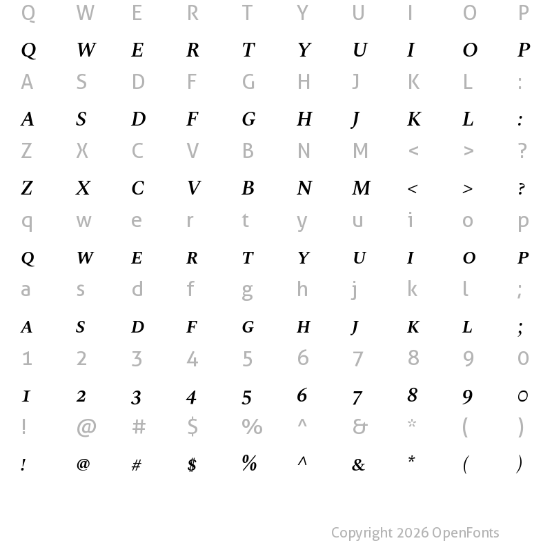 Character Map of Spectral SC SemiBold Italic