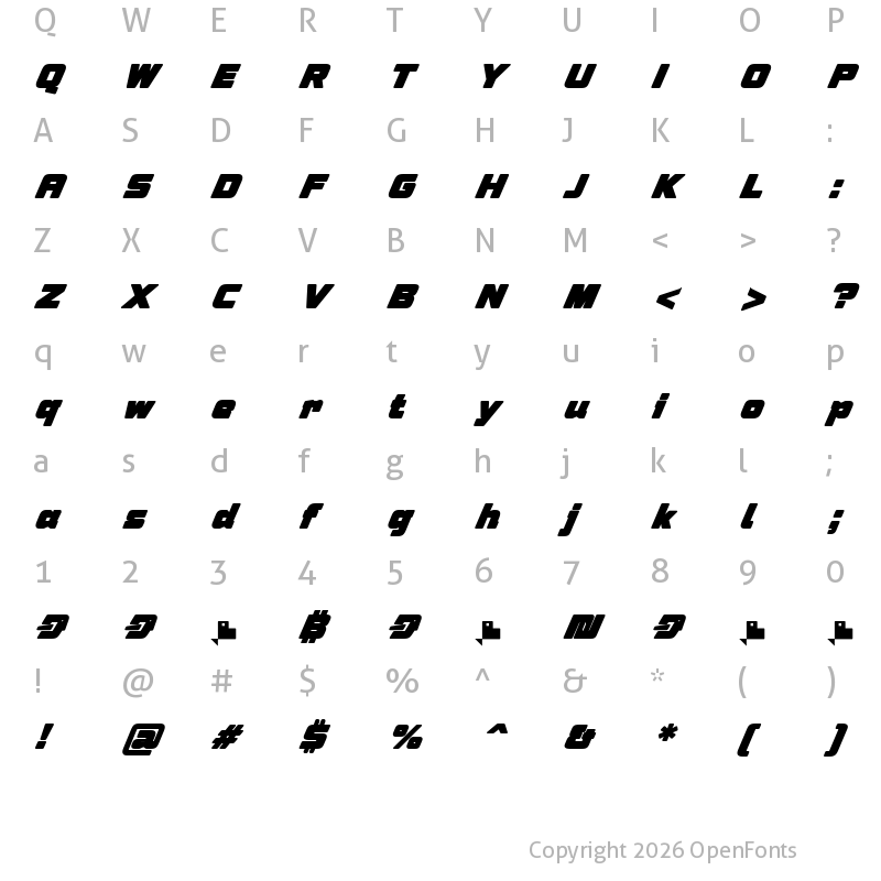 Character Map of Speeday Bold