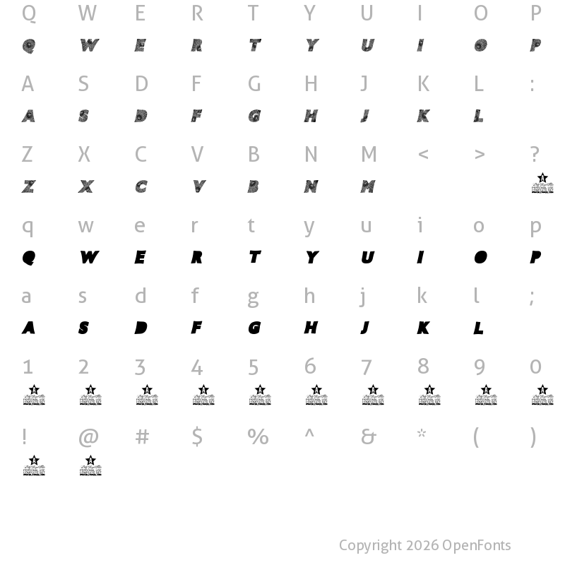 Character Map of SPIDERWEB ITALIC PERSONAL USE Bold Italic
