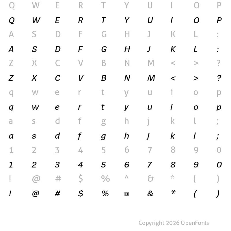 Character Map of SpiegelSans Trial SemiBold Italic