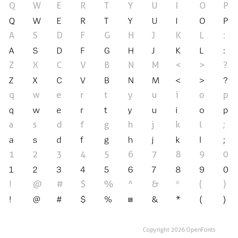 Character Map of SpiegelSans Trial SemiLight