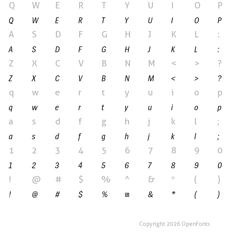 Character Map of SpiegelSansCd Trial Italic