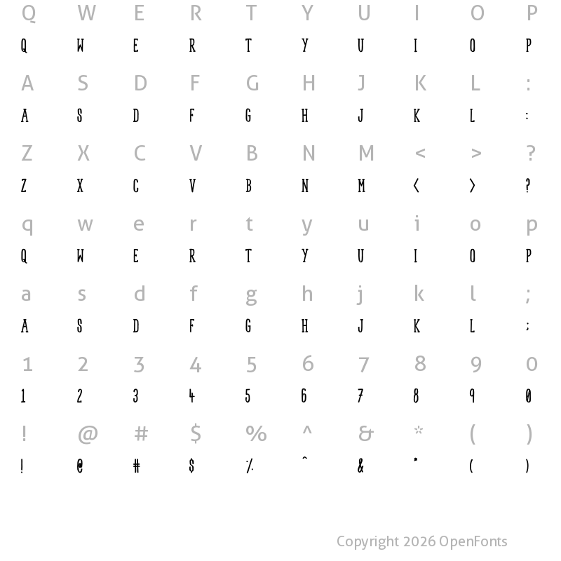 Character Map of Spirited Serif Bold Regular