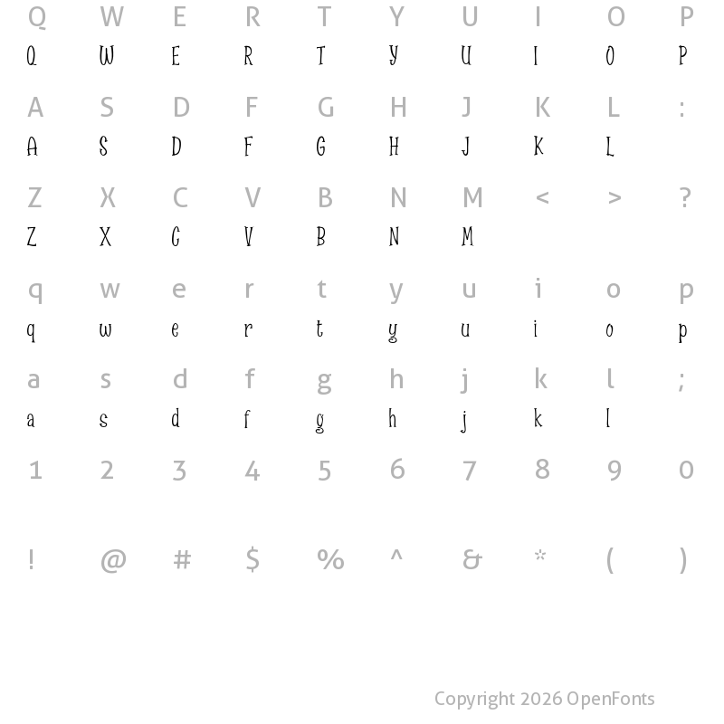 Character Map of Spizzella Free Regular