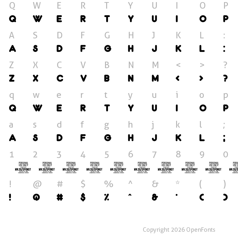 Character Map of Spongy PERSONAL USE ONLY Solid