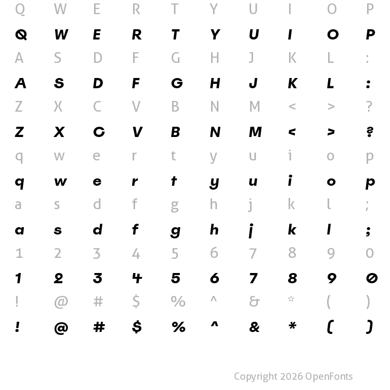 Character Map of Spoof Trial Bold Slanted