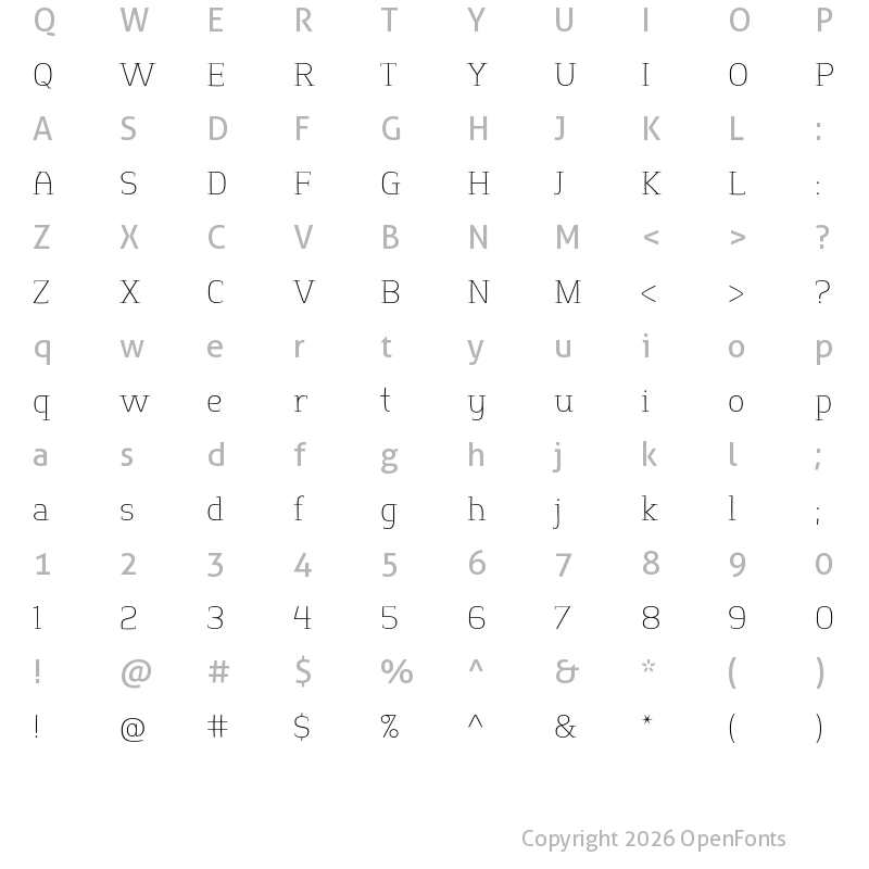 Character Map of Springsteel Serif Thin