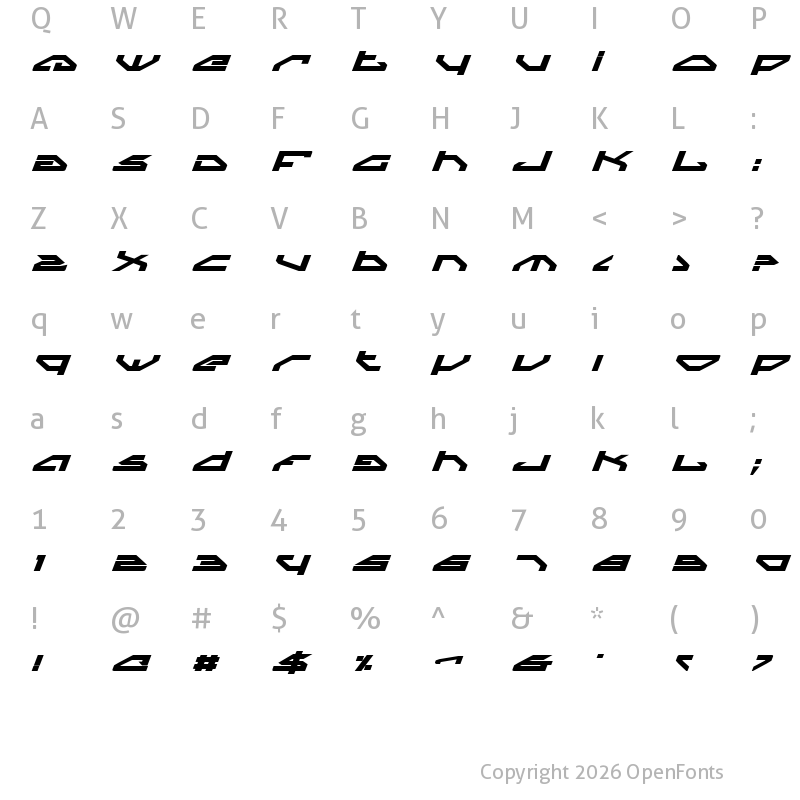 Character Map of Spylord Bold Expanded Italic BoldExpandedItalic