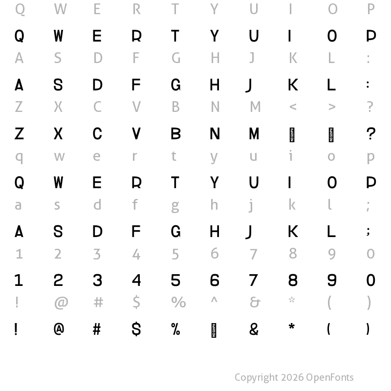 Character Map of ST Extravalligator SAMPLE Semi Condensed