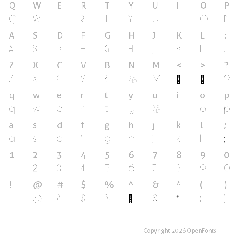 Character Map of ST Plato Sans Display DEMO Thin
