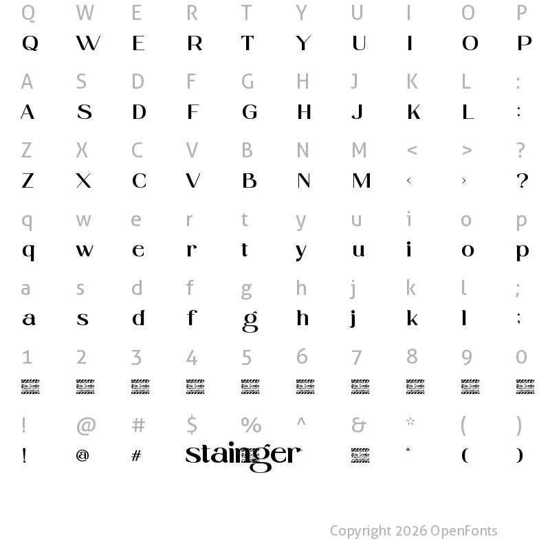 Character Map of Stainger Personal Use Regular