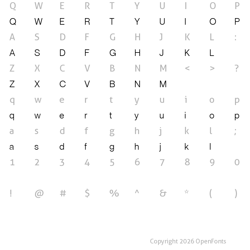 Character Map of Standerd Free Regular
