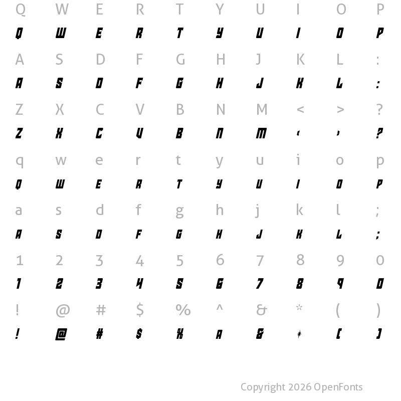 Character Map of Star Guard Condensed Italic Condensed Italic