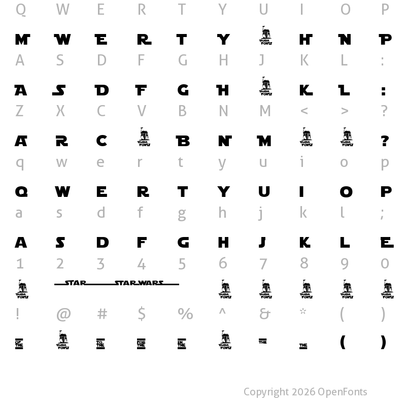Character Map of Star Jedi Logo DoubleLine1 Regular
