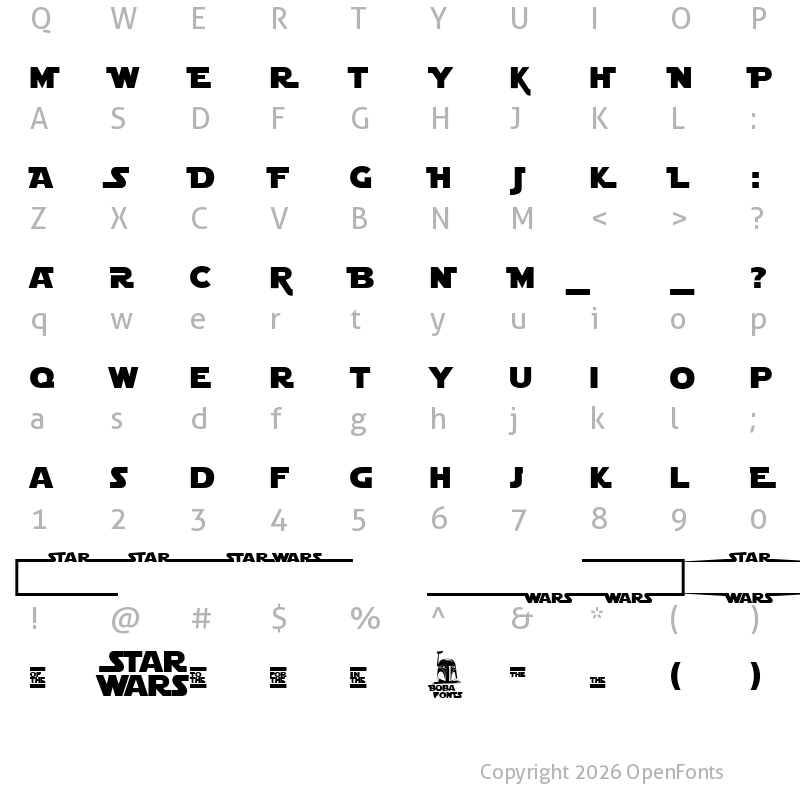 Character Map of Star Jedi Logo MonoLine Regular