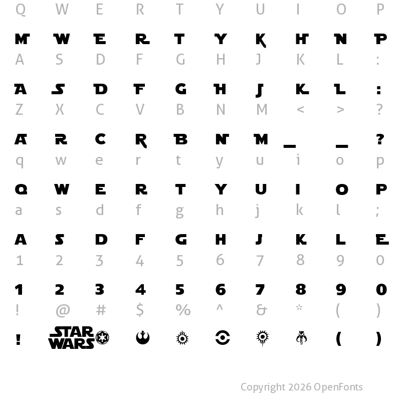 Character Map of Star Jedi Regular