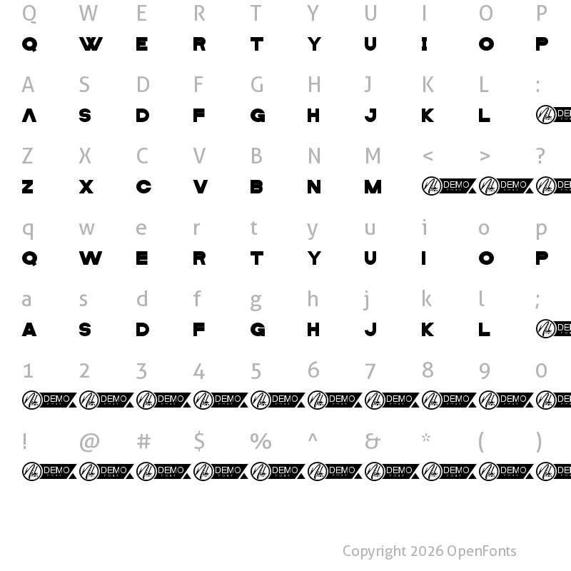 Character Map of Star Rockets Demo Regular