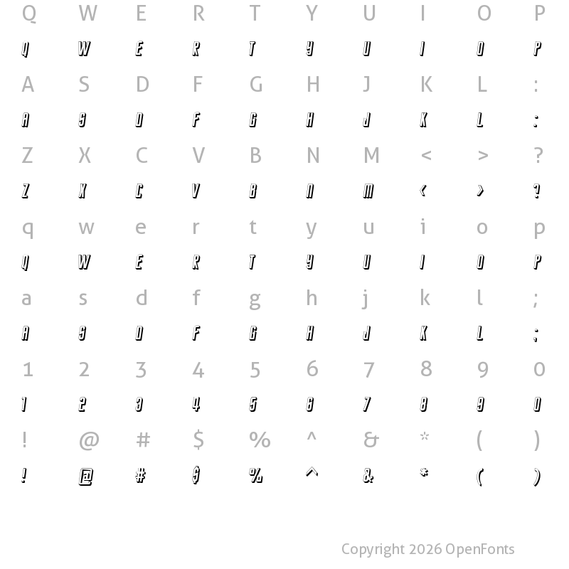 Character Map of Star Trek Enterprise Future Italic