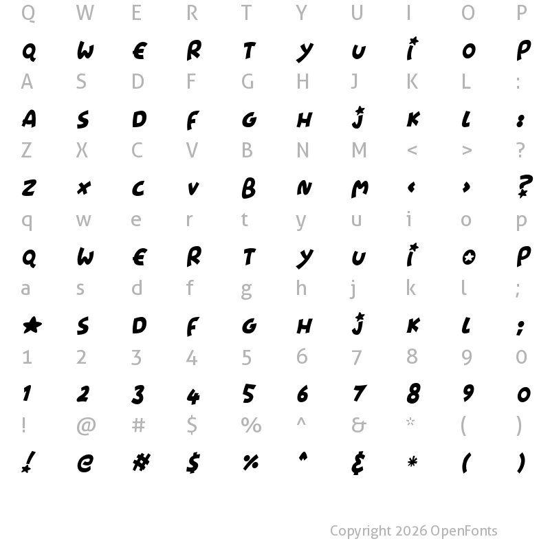 Character Map of Starshines Italic