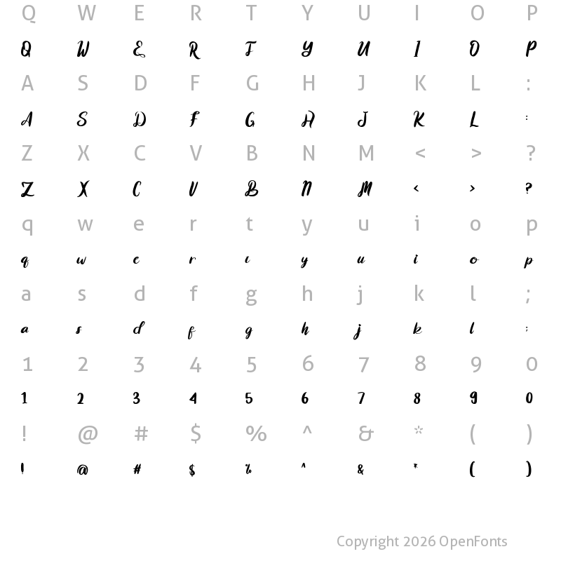 Character Map of Stay Athaliya Regular