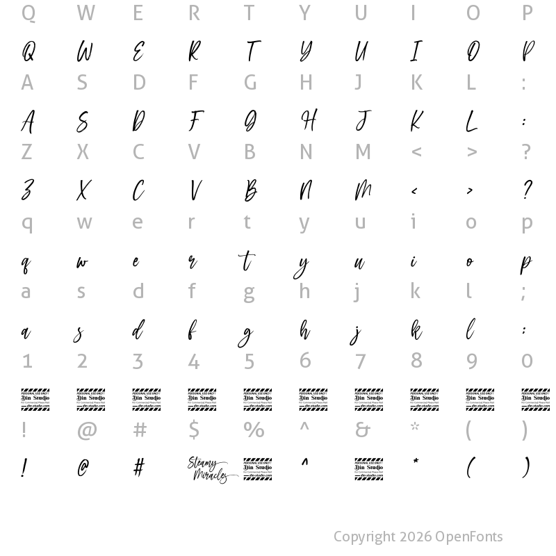 Character Map of Steamy Miracles personal use Regular