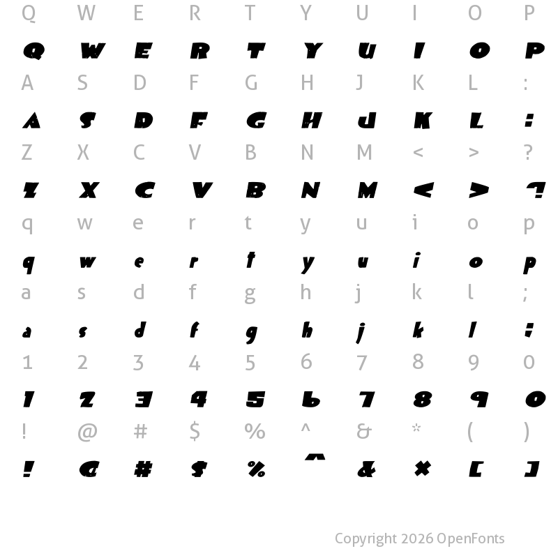 Character Map of Sticks and Stones Italic