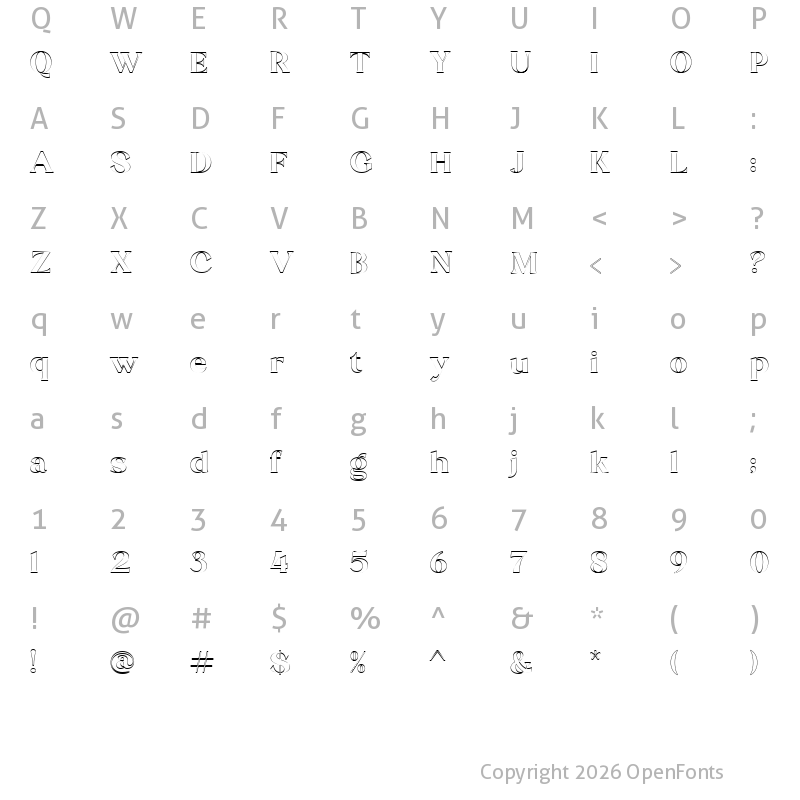 Character Map of Stiepa Serif Outline Regular