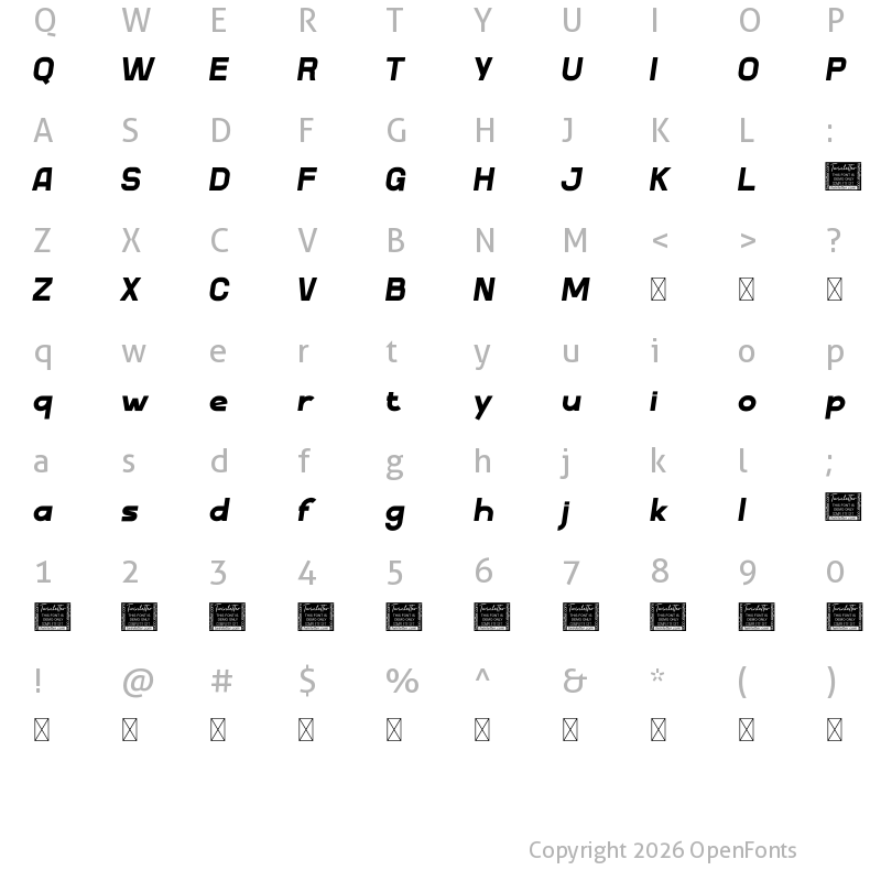 Character Map of Stigo Italic PERSONAL