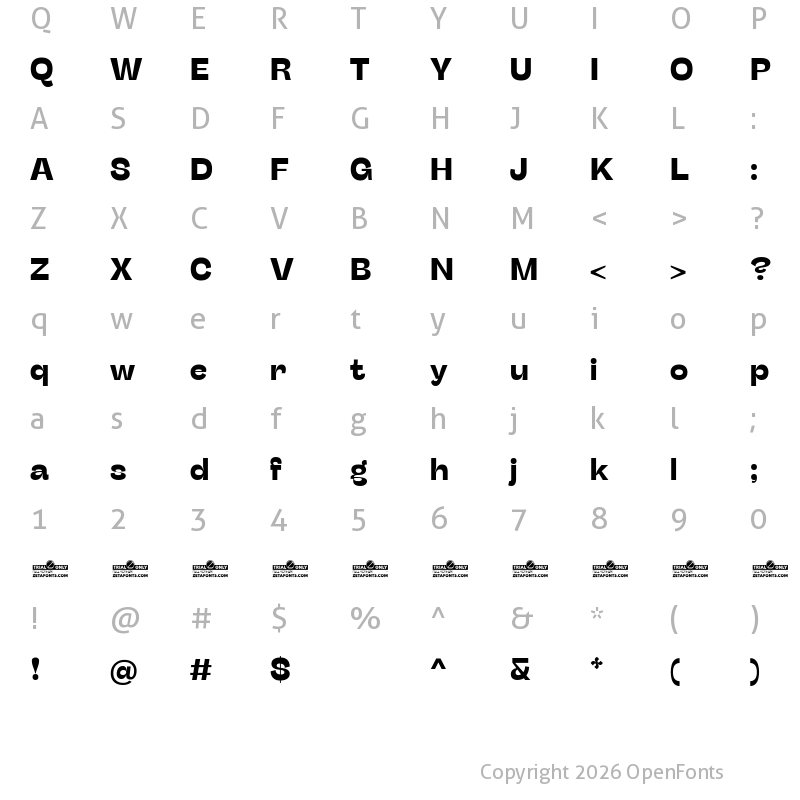 Character Map of Stinger Fit Trial Bold