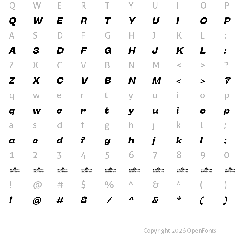Character Map of Stinger Fit Trial Bold Italic