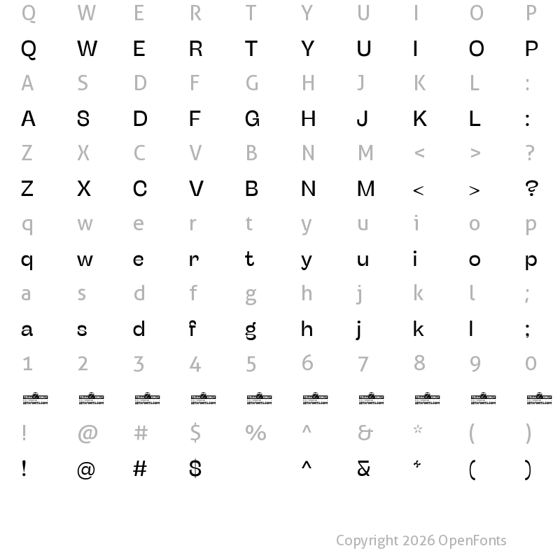 Character Map of Stinger Fit Trial Regular