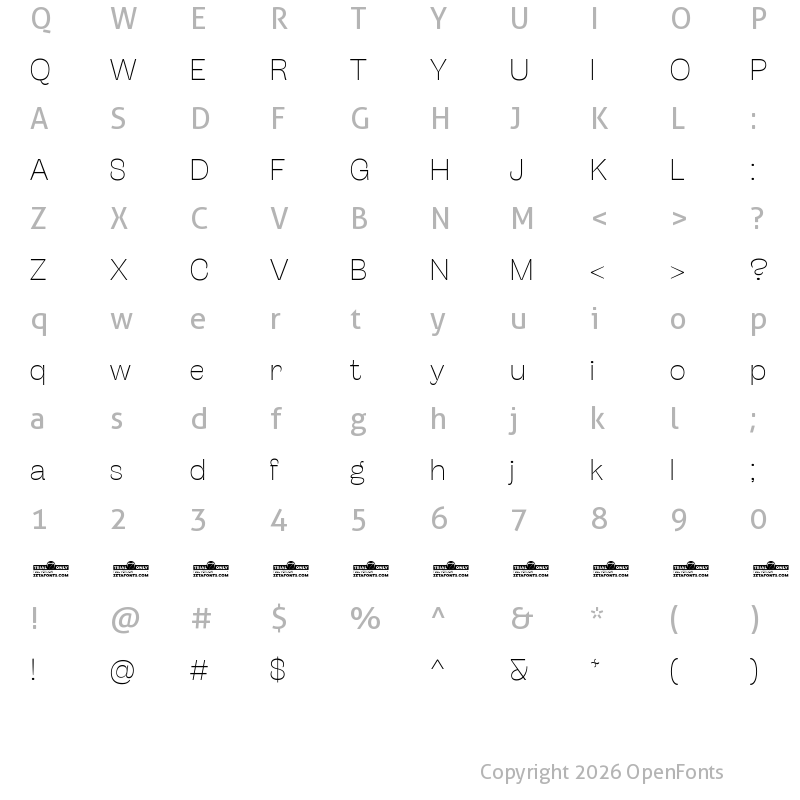 Character Map of Stinger Fit Trial Thin